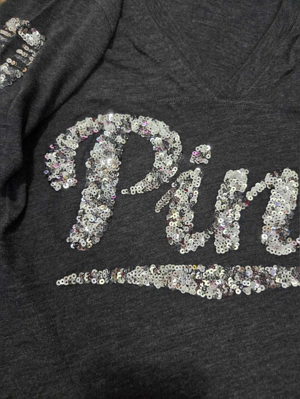 PINK Victoria's Secret Bling Vintage Sequin Spellout Tee - Picture 2 of 5